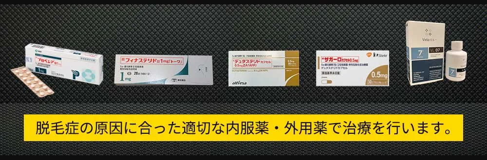 脱毛症の原因に合った適切な内服薬・外用薬で治療を行います。